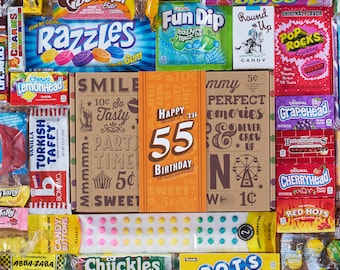 Vintage Candy Co. 55th Birthday Candy Gift Assortment - Milestone 55 Bday Gifts Basket - Best Care Package Gift Idea for Women Men Woman Man