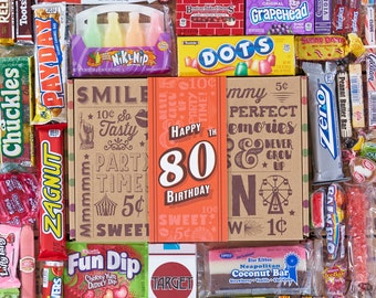 Vintage Candy Co. 80th Birthday Candy Gift Assortment - Milestone Bday Gifts Basket - Care Package Gift Idea for Women Men Woman Man