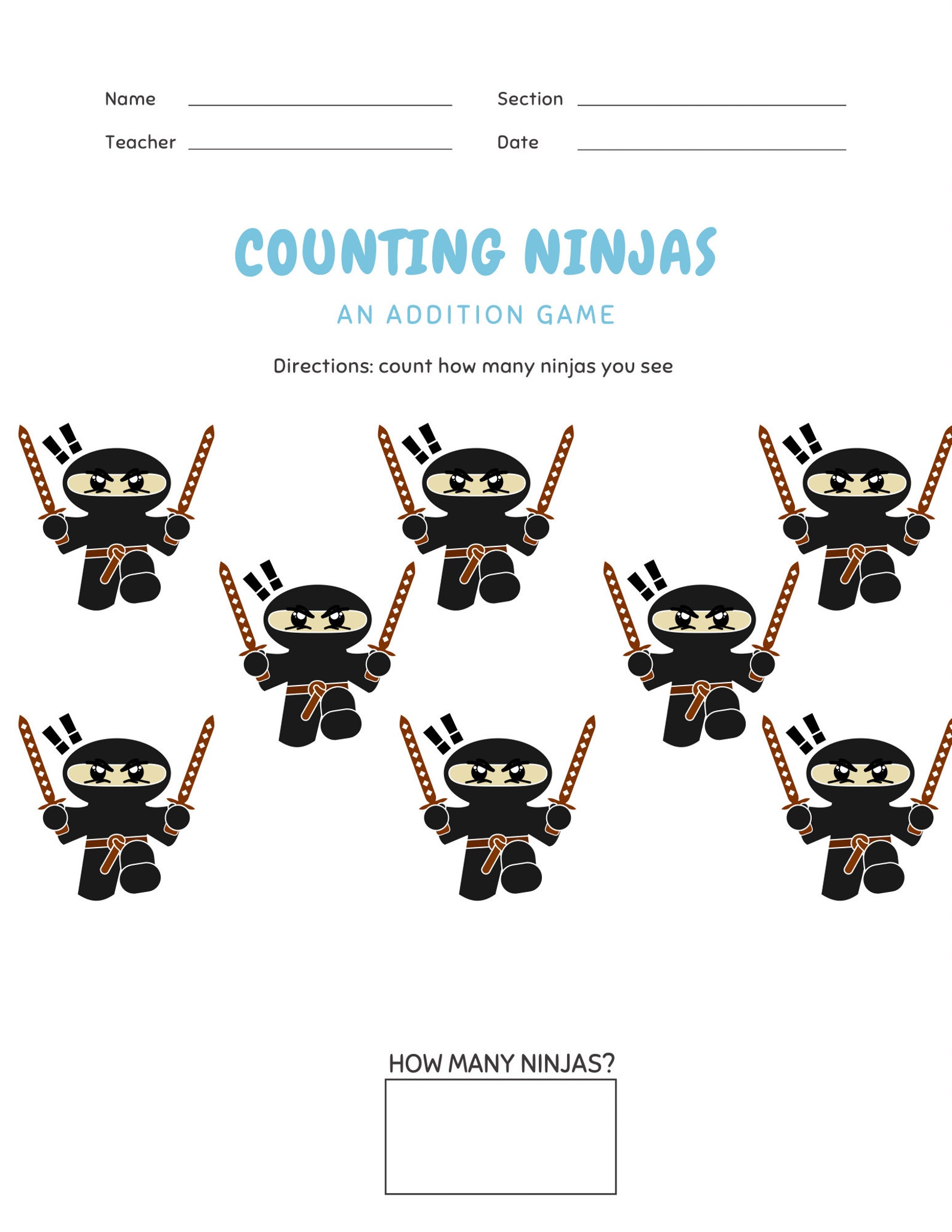 3-page-ninja-worksheets-for-kindergarten-students-etsy