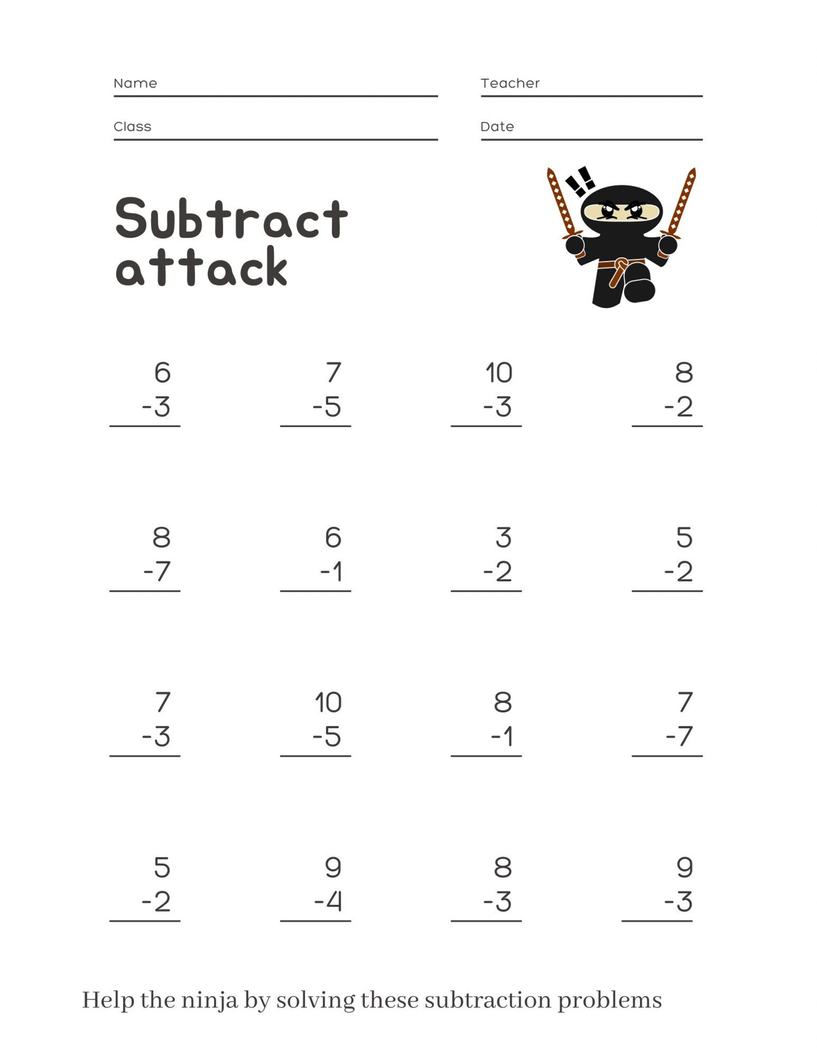 3 Page Ninja Worksheets For Kindergarten Students Etsy