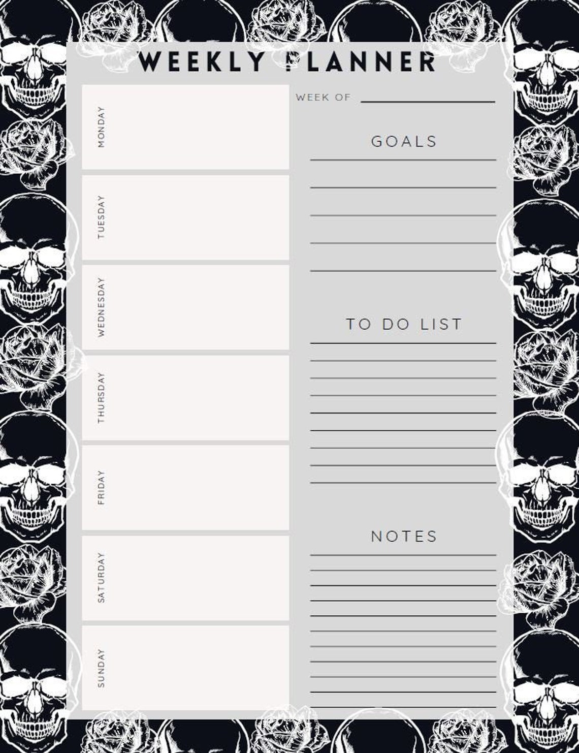 Goth Planner includes MonthlyWeeklyDaily Notes Vision Etsy