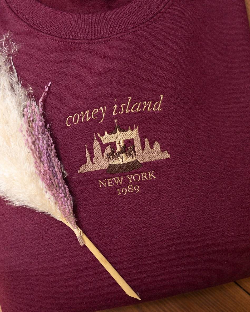 Coney Island New York Embroidered Sweatshirt Etsy