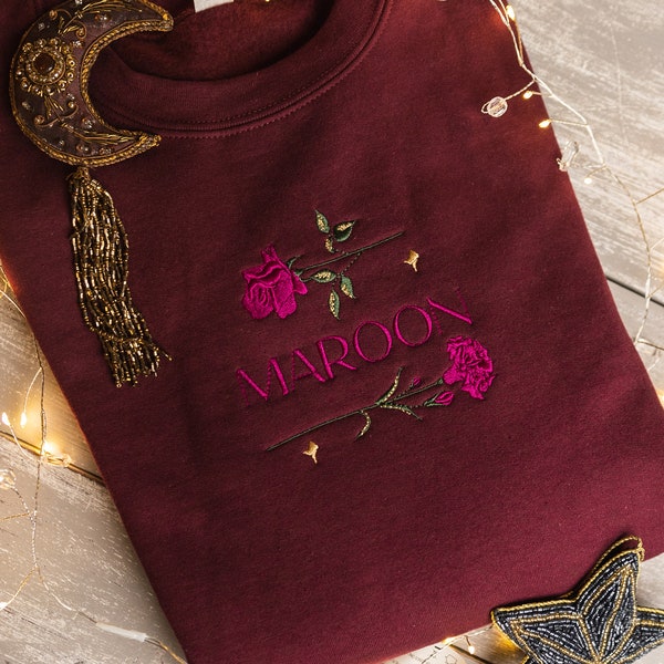 Maroon Carnations & Roses Embroidered Sweatshirt/Hoodie/T-shirt