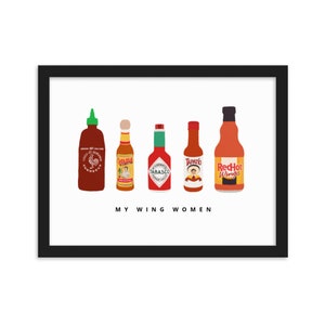 Framed Hot Sauce Bottles Illustration | Wall Art | Bar Decor | My Wing Women