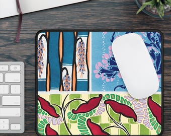 Botanisches Patchwork Gaming Mousepad | Florales Muster, Bunte Blätter
