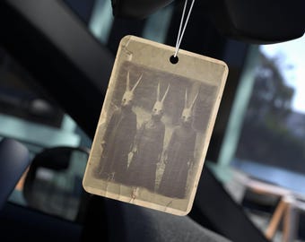 Vintage Trio Rabbits Car Air Freshener | Creepy Antique Photo