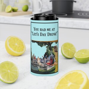Day Drink-Can Cooler-funny-vintage-can koozie-drink cooler-camping-outdoor party coozie-can sleeve cozy-funny gift