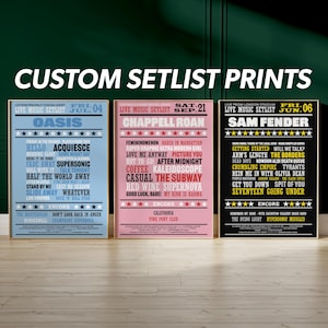 Custom Tour Setlist Poster Prints | Gigs Concert Arena Posters | Vintage Style Design Setlist Gift | Personalised Music Setlists | Gig Print