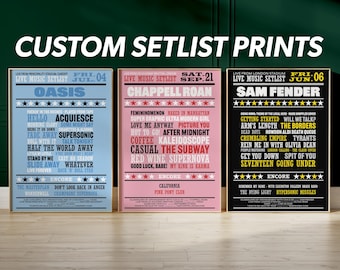 Custom Tour Setlist Poster Prints | Gigs Concert Arena Posters | Vintage Style Design Setlist Gift | Personalised Music Setlists