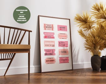 Bespoke Personalised Gig Ticket Collection Print | Personalised Music Print | Personalised Tickets | Gig Ticket Poster | Vintage Tickets