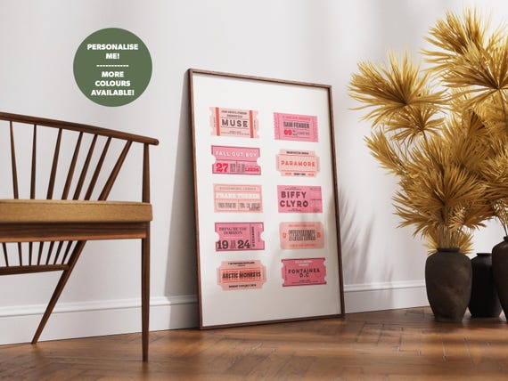 Bespoke Personalised Gig Ticket Collection Print | Personalised Music Print | Personalised Tickets | Gig Ticket Poster | Vintage Tickets