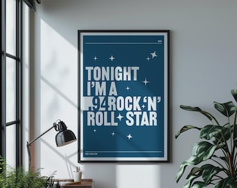 Rock 'n' Roll-stjärnas texttryck | Texttryck | Musiktextaffisch | Personligt musiktexttryck | Anpassade texttryck | Britpop-tryck