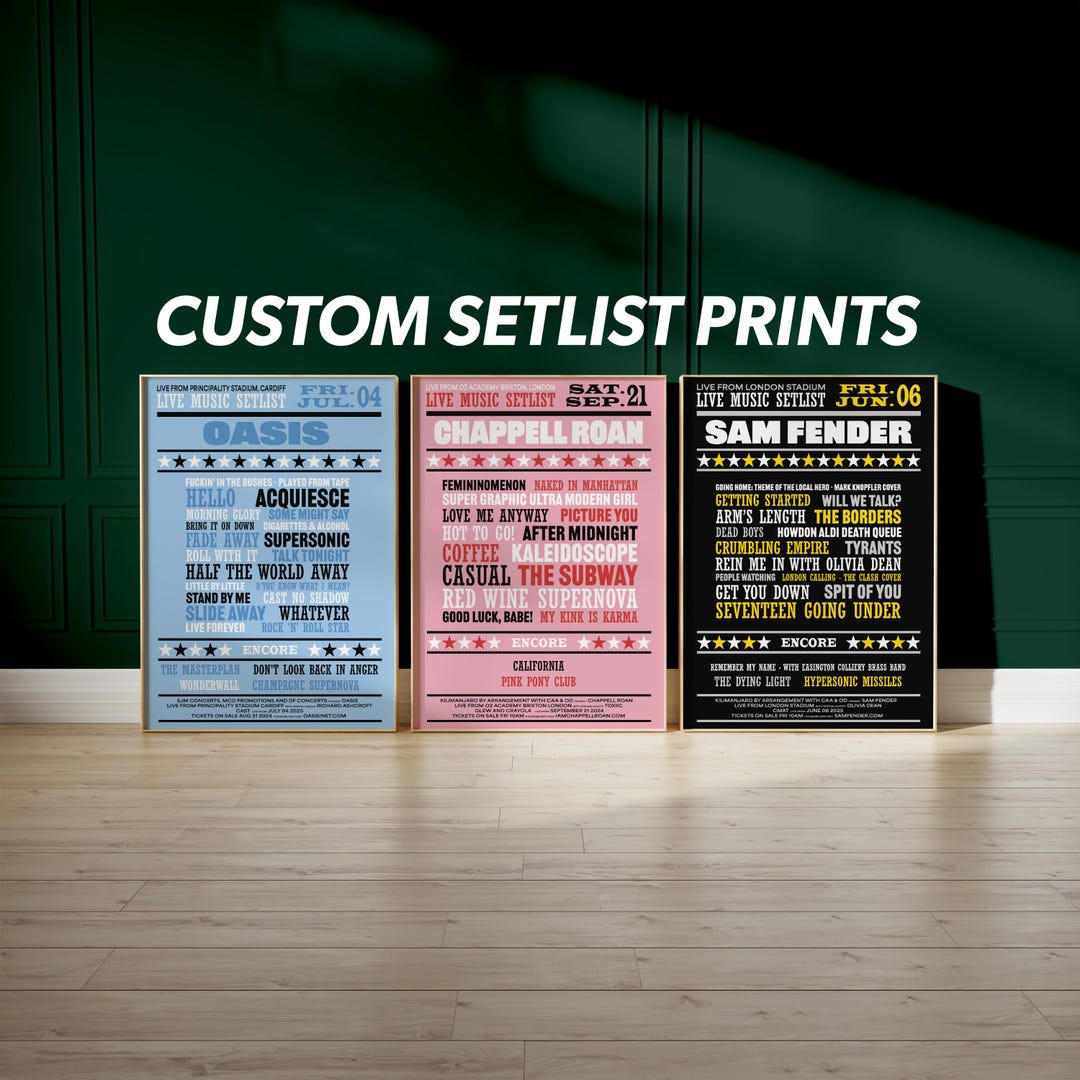 Custom Tour Setlist Poster Prints | Gigs Concert Arena Posters ...