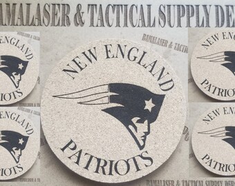 Set of 5 Cork Coasters PATRIOTS. Great gifts custom engraved