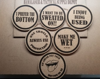 Set of 6 Cork Coasters To Much Alcohol Sayings. Great gifts custom engraved