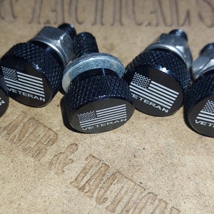 NEW BIGGER SIZE Veteran/Flag  Combo Harley Seat & License Plate Bolts