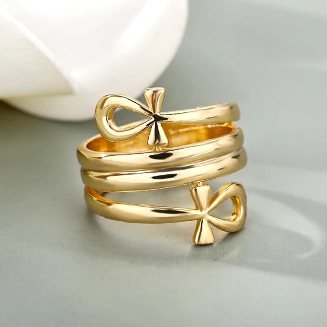 Egyptian Cross Ankh Ring 14K Gold Finish / Key of Life Ring / Etsy