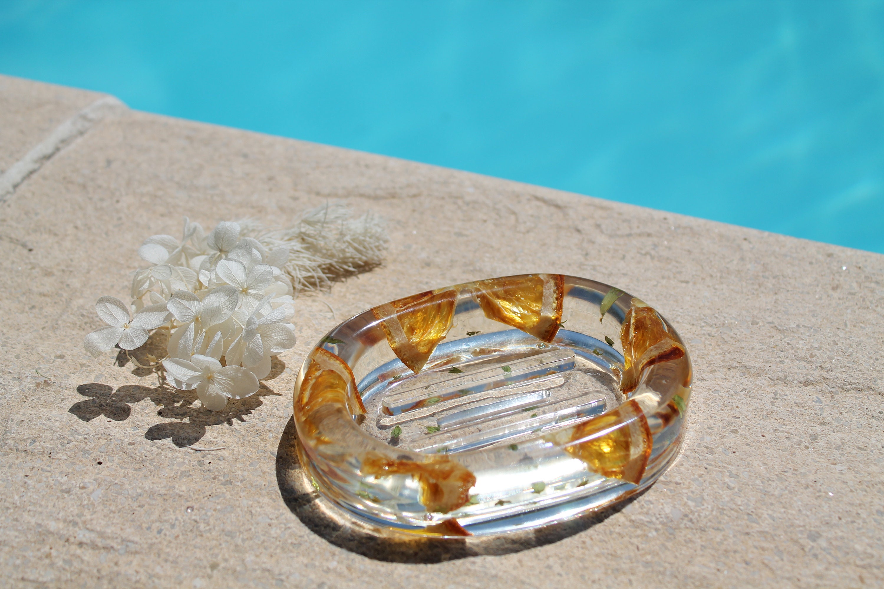 Porte-Savon Ovale en Résine Époxy et avec Des Oranges