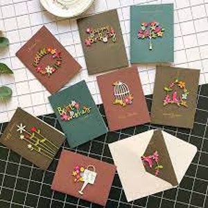 Mini cartões criativos artesanais, enfeites de madeira coloridos, cartões infantis para aniversário