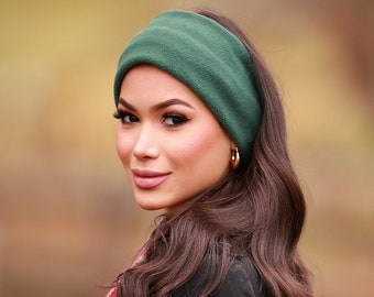 Fleece Double Layer Headbands,Forest Green Ear Warmer,Winter Headbands,Ear Fleece Warmer,Headband for Winter Activities,Made in USA