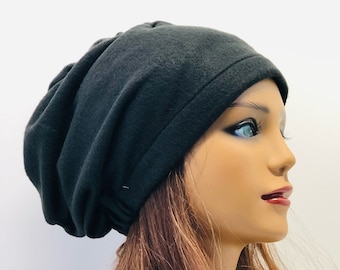 Bonnet en polaire noire fait main, unisexe