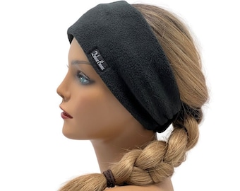 Fleece Double Layer Headbands,Black Ear Warmer,Winter Headbands,Ear Fleece Warmer,Headband for Winter Activities,Made in USA Ear warmer