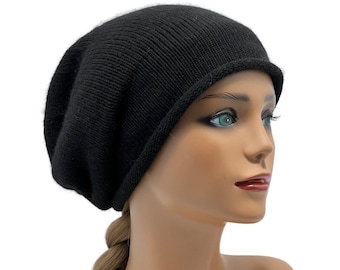 Bonnet unisexe noir en cachemire mélangé, bonnet d'hiver souple en maille