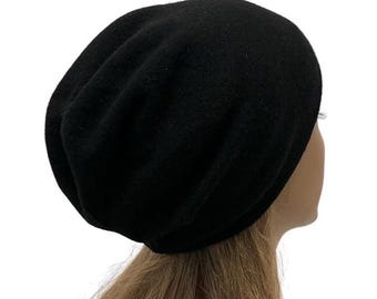 Bonnet unisexe en cachemire noir mélangé, style décontracté, idéal pour l'hiver.