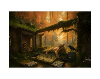 Pacific Northwest Wildlife Poster, Forest Art Print, Music Studio Wall Art, Nature Decor