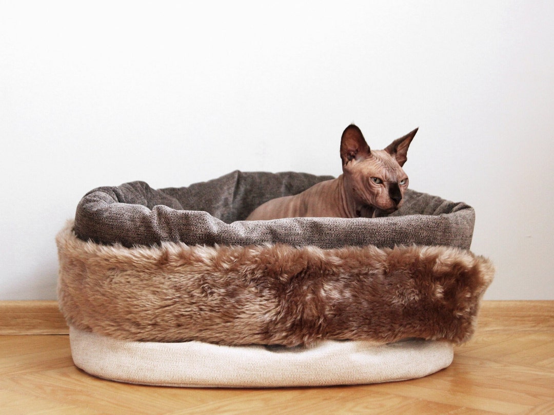 Cat Snuggle Sack With Faux Fur Decor Fancy Cat Nest Feline Round Bed