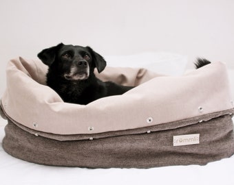 double bed with dog bed attached