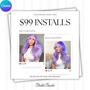 Luxury Install Hair Special Flyer Template Hair Sale Flyer Editable Canva Hair Promo Hairstylist Booking Flyer | Editable Canva Template