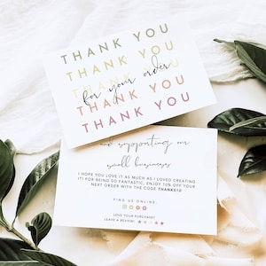 Modello modificabile per biglietti di ringraziamento per piccole imprese in stile Boho Canva, inserto stampabile per il ringraziamento per l'acquisto, cartolina postale, biglietto con design Boho