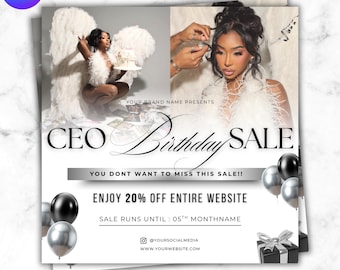 Flyersjabloon DIY CEO verjaardag Sale Ceo speciale verjaardagsdeal CEO verjaardag weggeefactie promoflyer Kapper, Lash Tech, Nail Tech, Canva