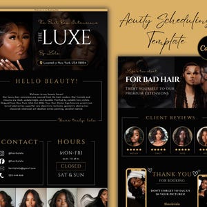 Acuity Scheduling Template Hair, Hair Stylist Acuity Scheduling Template, Hair Stylist Branding, Hair Stylist Website, Dark Canva Template