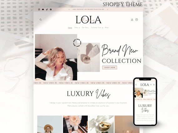 Luxury Shopify Theme | White & Pink Boutique Website Design | Boho Customizable Shopify Template with Editable Canva Banners | Shopify 2.0