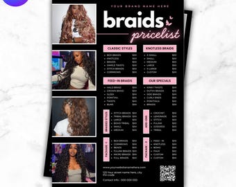 Black Price List Template Beauty Salon Pricing, Lash Tech, Hair Stylist, Braiders, Wig, Nail, Makeup, Editable DIY Canva Template Pricing