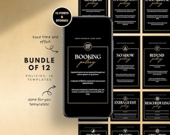 Plantillas editables para políticas de reserva de salones de belleza: pestañas, cabello y uñas (Canva)