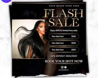 DIY Flash Sale Flyer| Sale Flyer, Appointments Available, Flash Sale, Hair, Braids, Nails , Lashes, Lace Wig, Promo Editable Canva Template