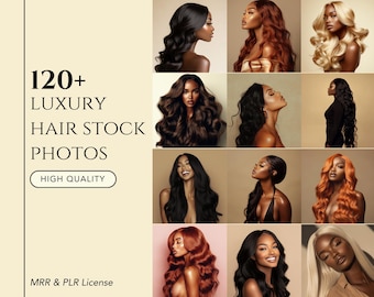 100 fotos de stock de extensiones de cabello de lujo con modelos afroamericanas, imágenes de belleza capilar y melanina para sitios web y redes sociales de peluquerías.