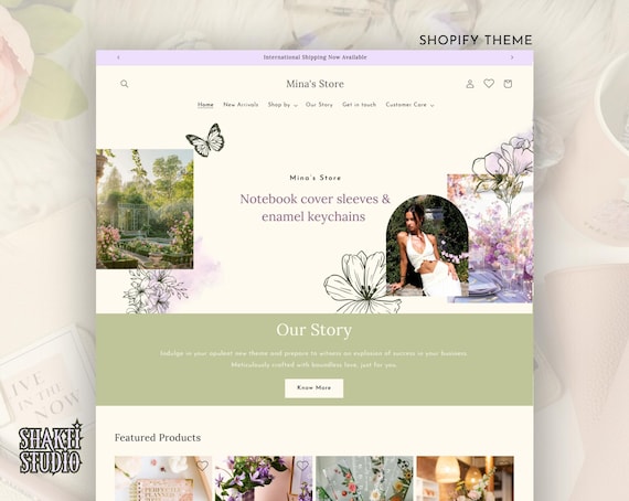 Stationery Shopify Theme, Shopify Theme Template, Shopify Template for Digital Products, Sage Shopify Design, Cottage core Shopify, Boho