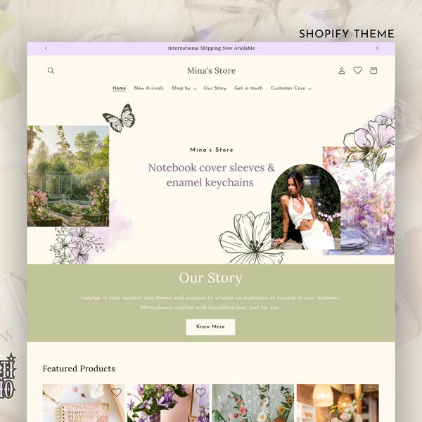Stationery Shopify Theme, Shopify Theme Template, Shopify Template for Digital Products, Sage Shopify Design, Cottage core Shopify, Boho