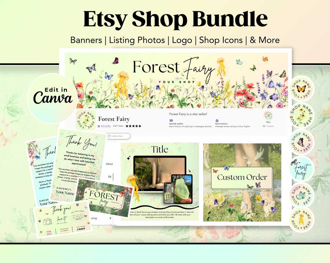 Etsy Shop Banner Templates, Green Etsy Shop Kit, Floral Etsy Shop Kit ...