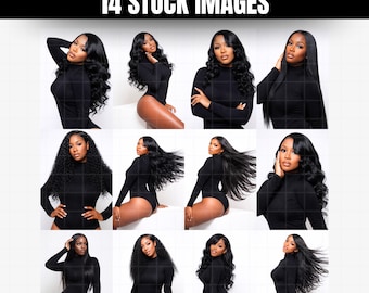 Hair stock photos African American Model images, melanin hair photos, wig extension luxury website hair business photoshoot images bundle ai