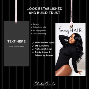 May include: A promotional image with the text "LOOK ESTABLISHED AND BUILD TRUST." It features a black and white design with a woman with long black hair. The image includes the text "TEXT HERE" and "luxury HAIR."