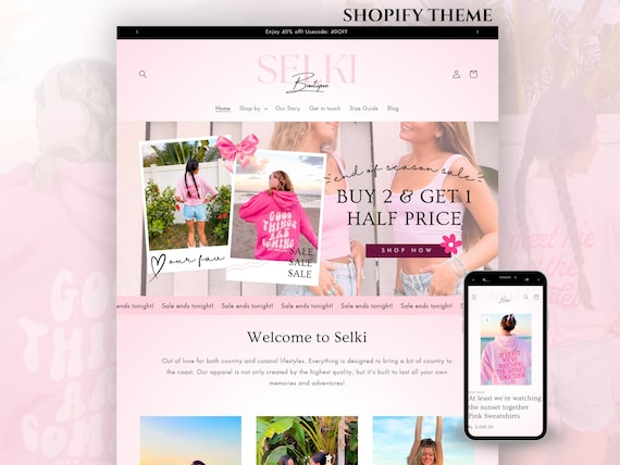 Shopify Theme for Clothing & Fashion – Cute Feminine Boutique Store Template – Women's Apparel Shopify 2.0 - Clothing Editable Canva Banners