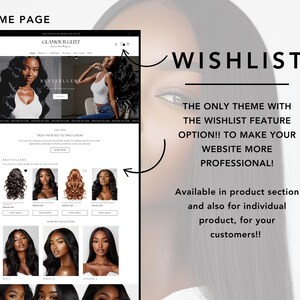 K&ouml;nnte beinhalten: Website-Screenshot, der die Homepage eines Online-Shops namens Glamour Glitz zeigt. Die Homepage enth&auml;lt einen Bereich namens "Bestseller" mit Bildern von Haarverl&auml;ngerungen. Die Website bietet auch eine "Wunschliste"-Funktion, die im Bild hervorgehoben wird.