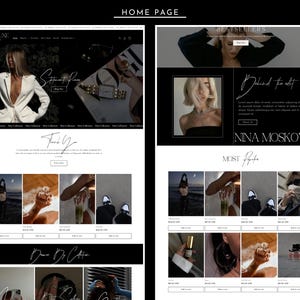 Puede incluir: Una p&aacute;gina de inicio de un sitio web para una marca de moda y belleza llamada "The June". La p&aacute;gina de inicio presenta a una modelo con un blazer blanco, una secci&oacute;n con el texto "Behind the edit" y una modelo con un top negro, y una secci&oacute;n con el texto "Most Popular" que presenta im&aacute;genes de botellas de perfume y joyas.