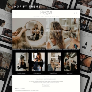 Hair Salon Website, Hair stylist website, Hair Shopify template, Shopify Theme luxury, Dark Shopify Theme hair, White Luxe Shopify Theme