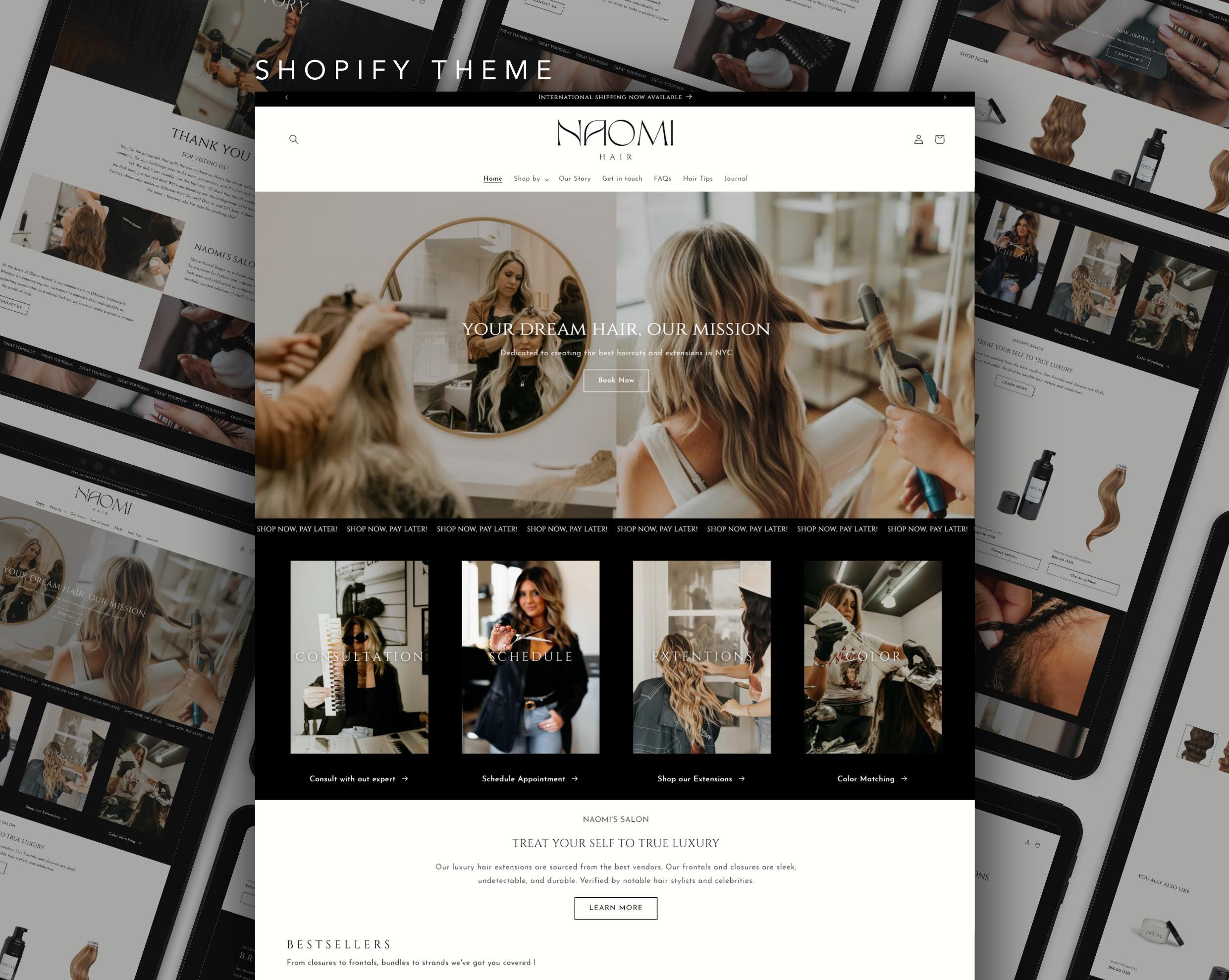 Hair Salon Website, Hair stylist website, Hair Shopify template, Shopify Theme luxury, Dark Shopify Theme hair, White Luxe Shopify Theme